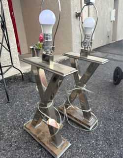 Pair of Chrome X-Base Table Lamps