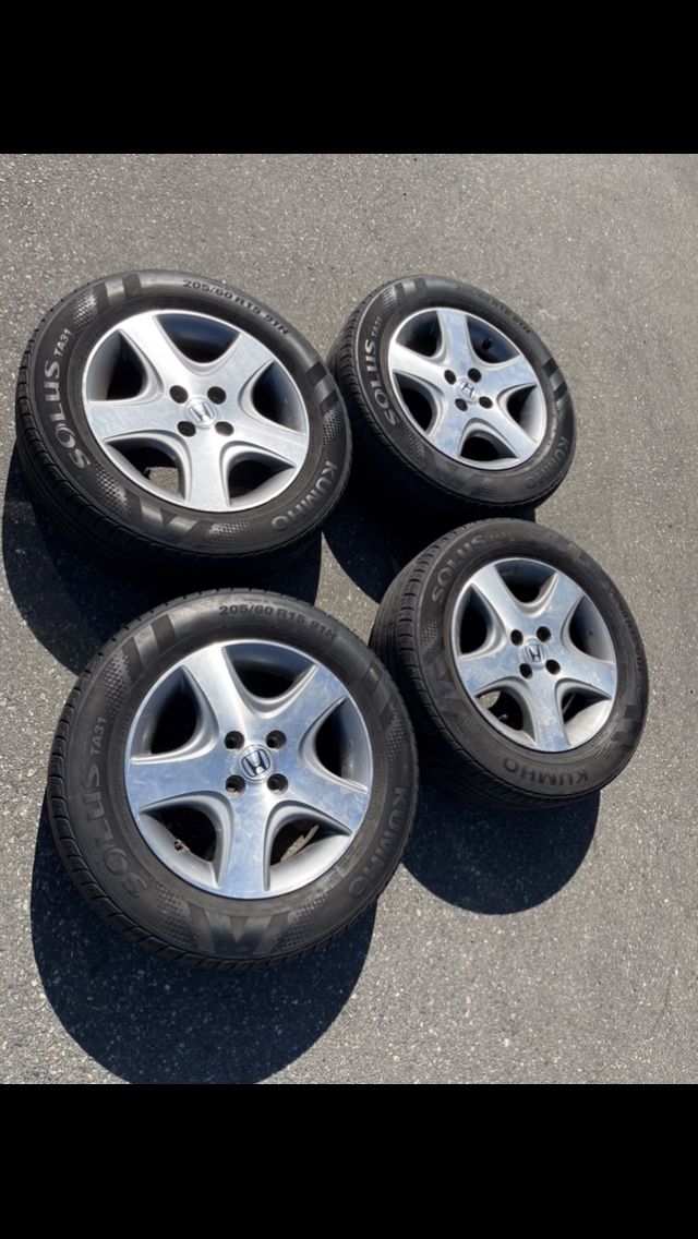 4 X 205/60r15 4x3.94 4x100 Stock Honda Civic Nissan Sentra Versa Fit Miata Xb Xa Corolla Wheels Good 80% Treads Tires!
