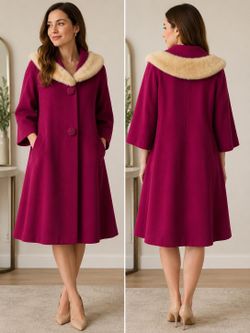 Lilli Ann Paris San Francisco Fuschia coat with Ivory Fur