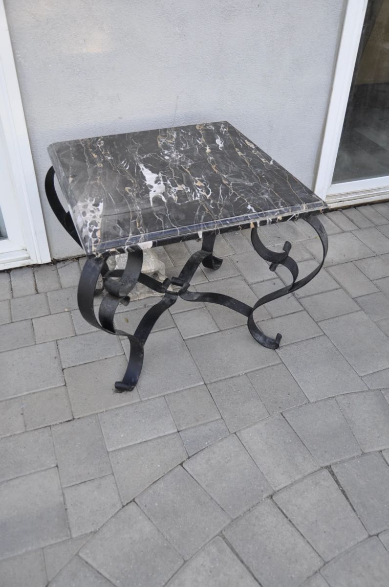 One Large Black And Gold Marble Tables Wrought Iron And Spectacular Black Marble Table Tops Matching Pair 