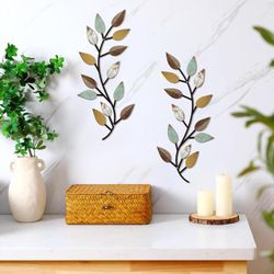 Metal Tree Leaf Wall Decor Vine Olive Branch Wall Art 2 Pieces