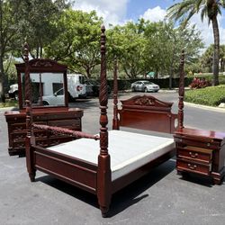 Beautiful Bedroom Set Queen Size Real Wood Dark Cherry In Great Condition 