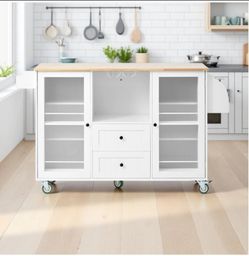 Mobile White Kitchen Island Storage Trolley Cart On Wheels With Dropleaf Top