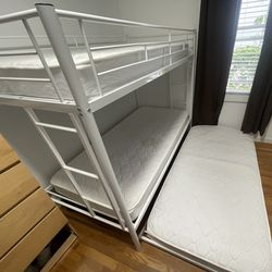 White Triple Bunk Bed with Mattresses