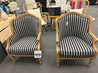 Charlemagne Traditional French Blue Stripe Accent Chair