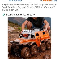 Amphibious Remote Control Car, 1:10 Large 8x8 Monster Truck for Adults Boys, All Terrains Off Road Waterproof RC Truck Toy Gift
