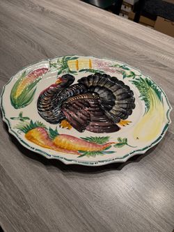 Hand-Painted Turkey Ceramic Serving Platter