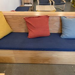 Custom Built Wooden Benches With Back, Storage, & Cushion