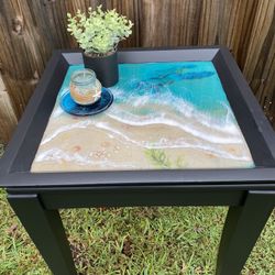 Side Table Black Base Epoxy Ocean Top 