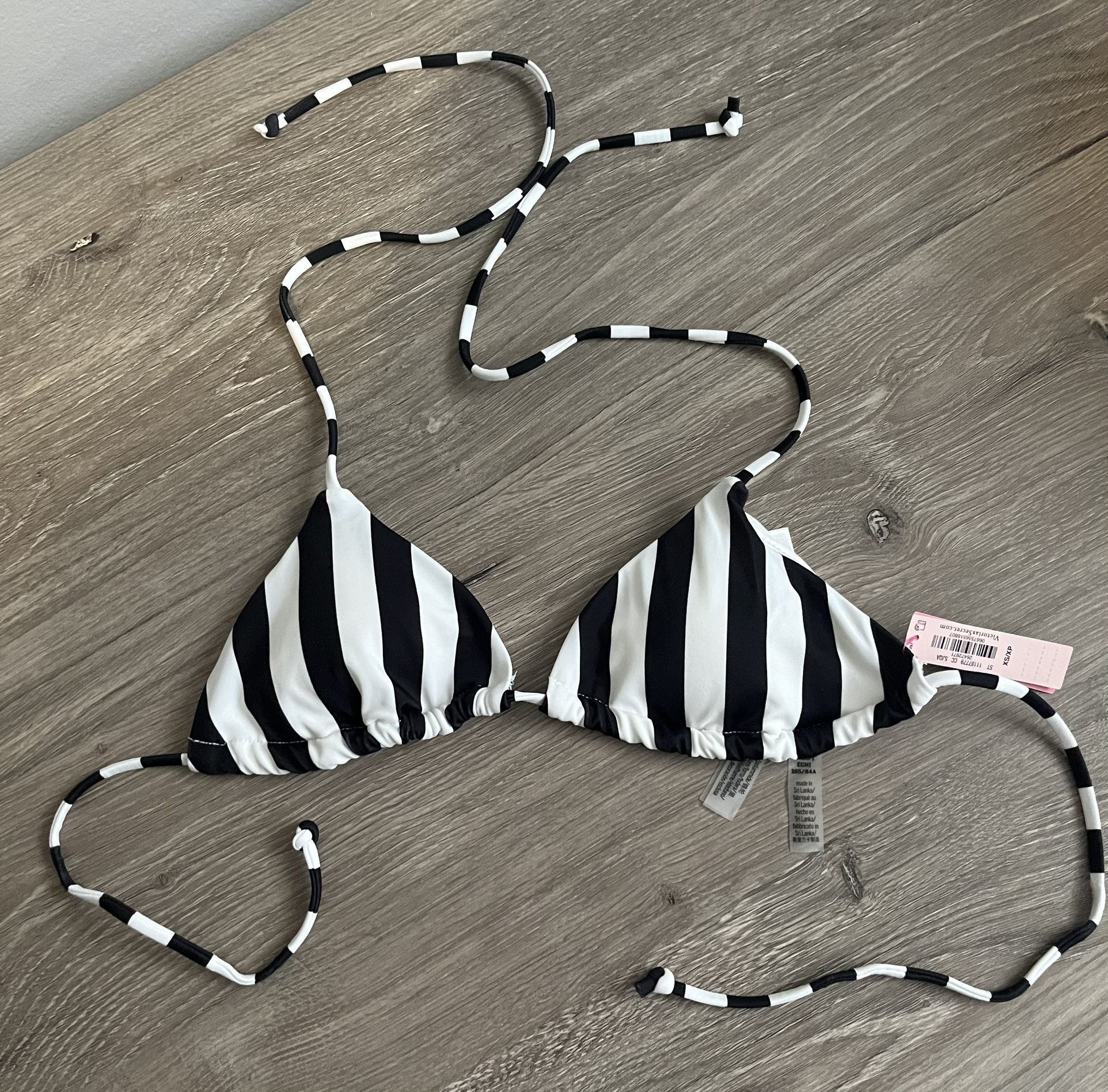 Victoria secret string bikini top black & white striped XS extra small NWT