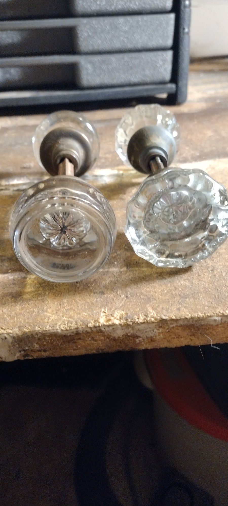 Antique Glass Crystal Door Knobs Two Sets 