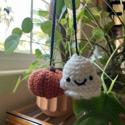 Crochet Pumpkin+Ghosty Car Hanger