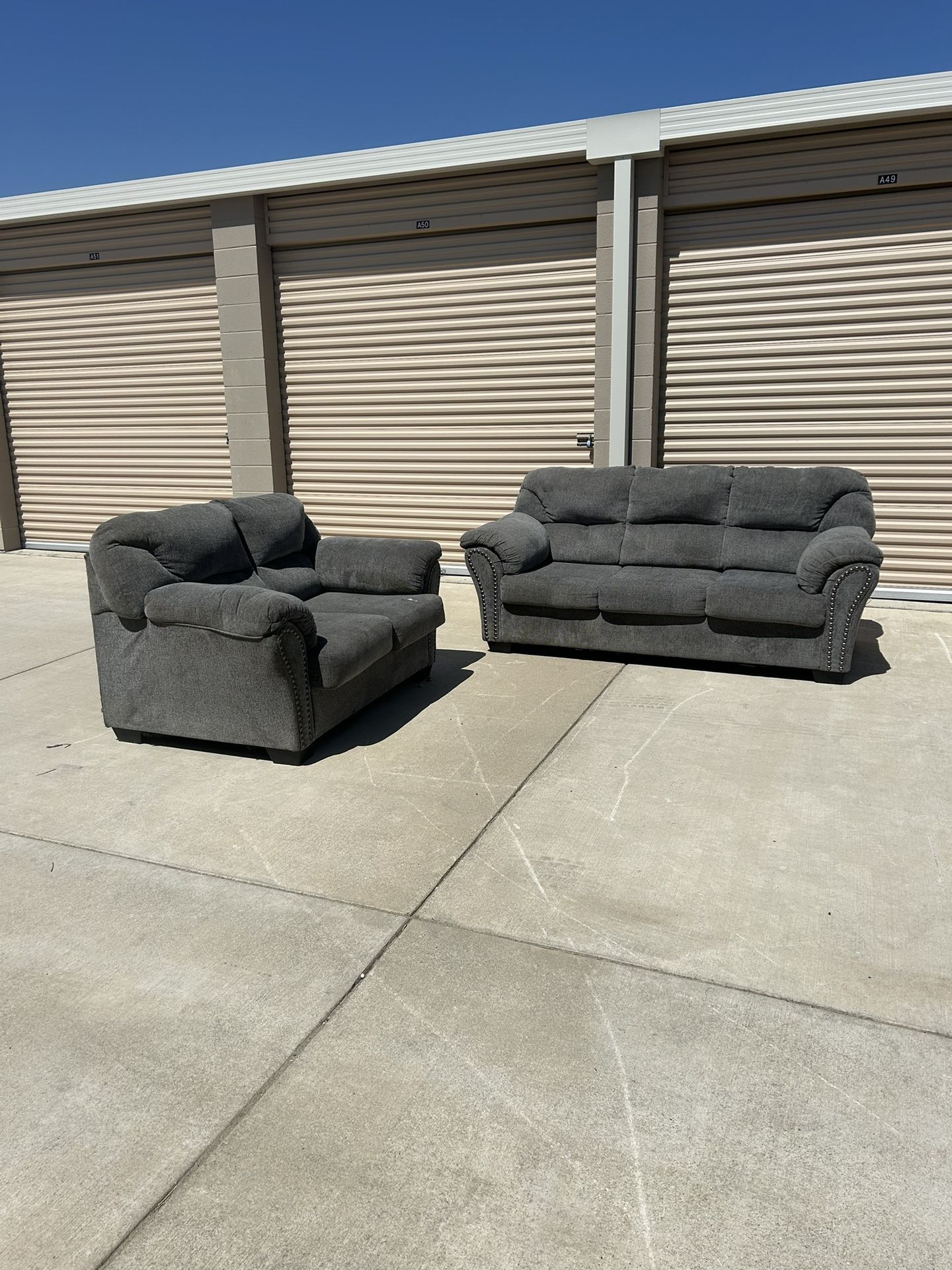 Matching Gray Loveseat & Armchair Set – Nailhead Trim