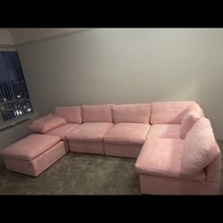 Pink Sectional With Ottoman