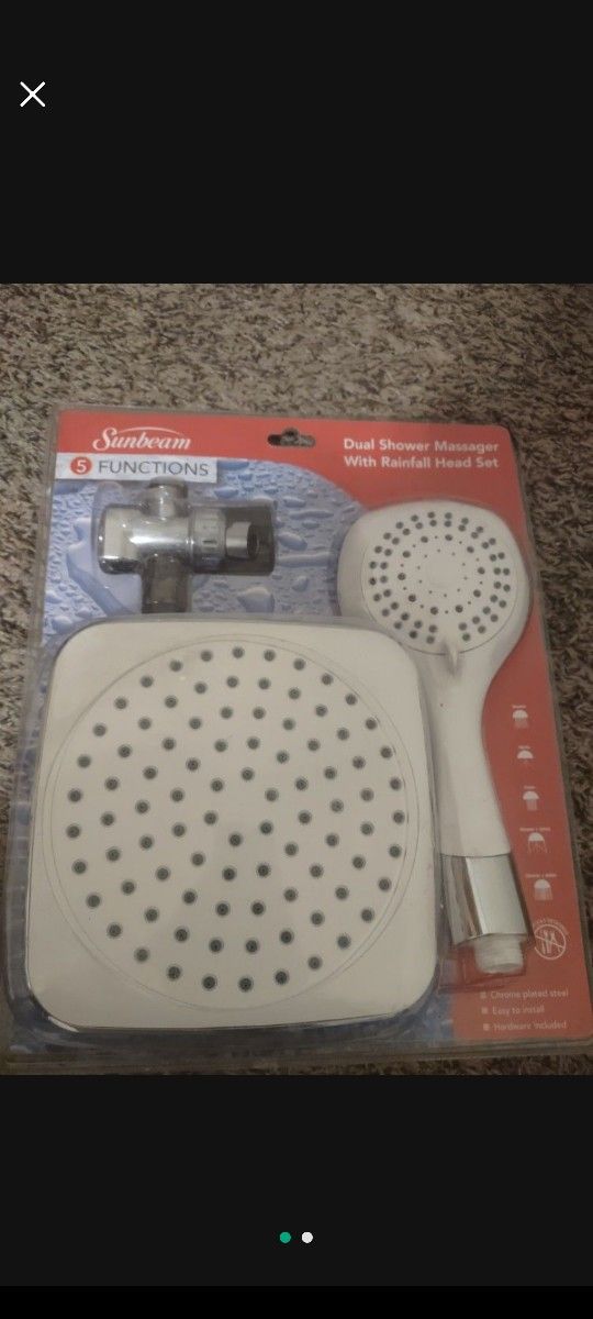 Brand New Sunbeam 5 Functions Dual Shower Massager With Rainfall Head Set