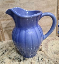 Vintage Periwinkle Blue Atlas Platonite Blue Ribbed Pitcher - Moderntone Creamer