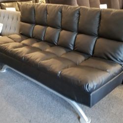 Brand New 79" x 44" Black Leather Sofa Futon