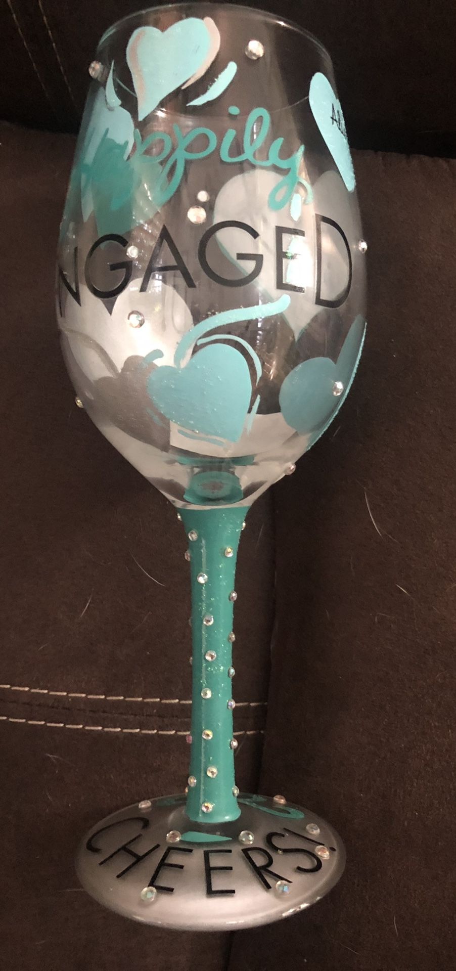 NEW LOLITA "HAPPILY ENGAGED" -- HANDPAINTED WINE GLASS