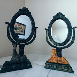 Pair of Beautiful Safari Adjustable Hand Made Mirrors Cheetah Giraffe 12" tall