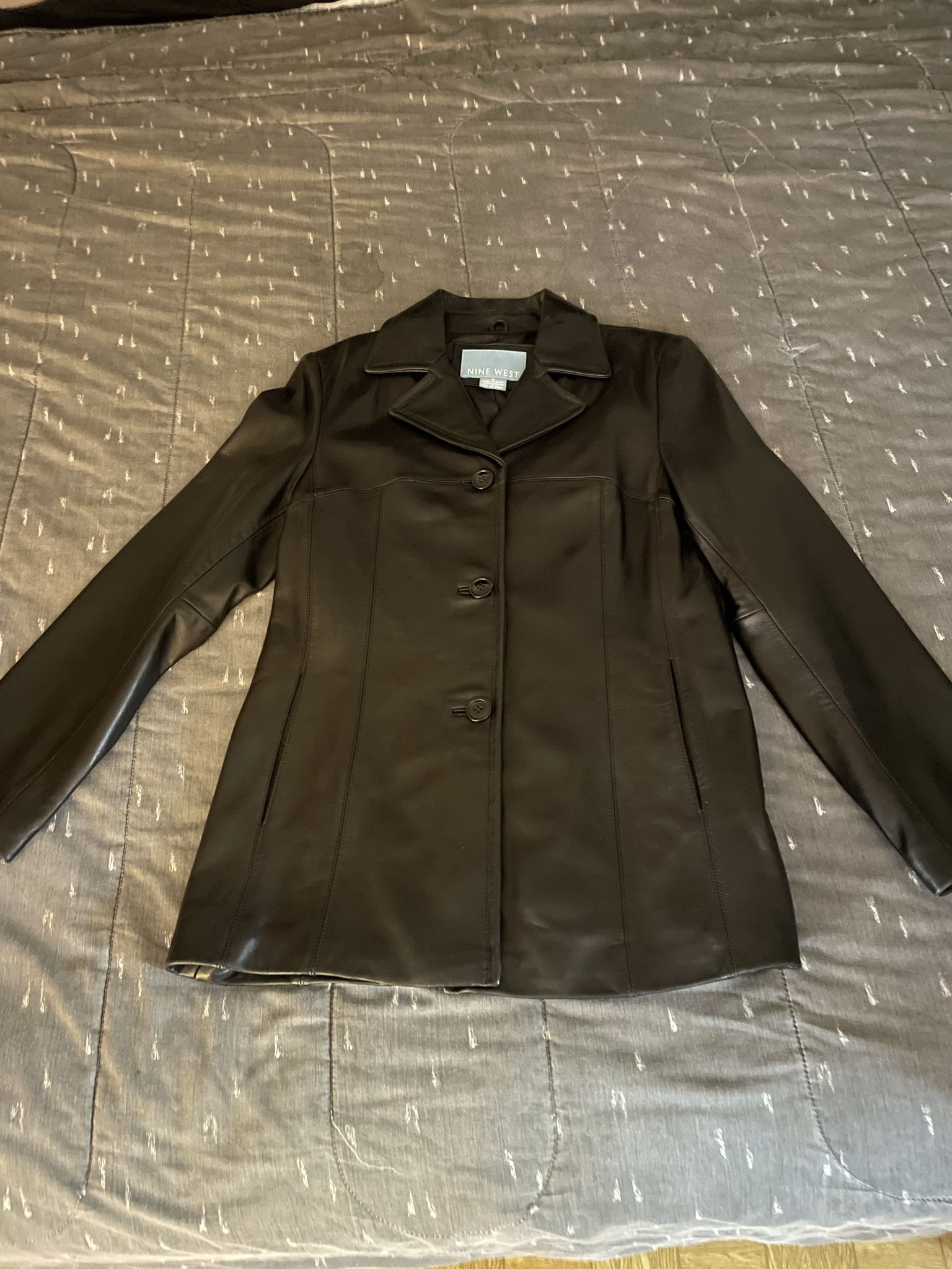 9 West Women’s Brand New 100% Black Leather Jacket