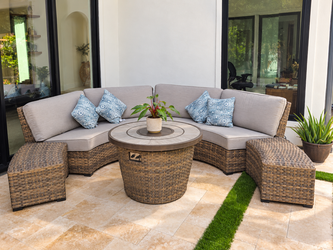 SunVilla Calypso 5-Piece Outdoor Patio Sectional Set with Fire Table – Good Condition!