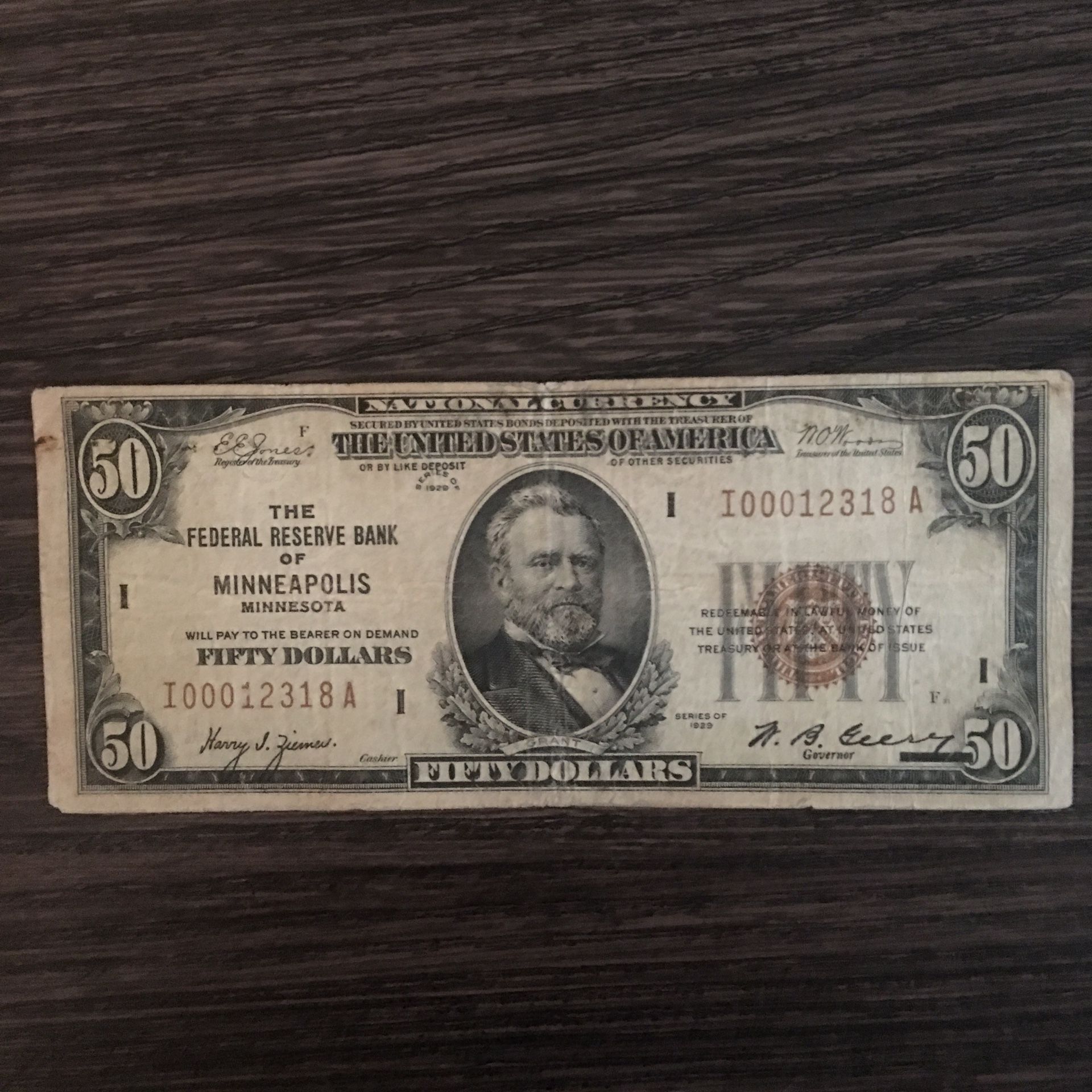 1929 brown Seal $50 bill