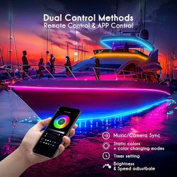 52ft Shine Decor 24V RGB+IC LED Strip Lights, IP68 Waterproof, 52.5 FT Outdoor Rope Lights with Remote APP Control Music Sync, Color Chasing LED Light