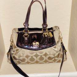 Coach Signature Madison Sateen Satchel Bag Khaki Brown No K0(contact info removed)8 Handbag Leather Purse