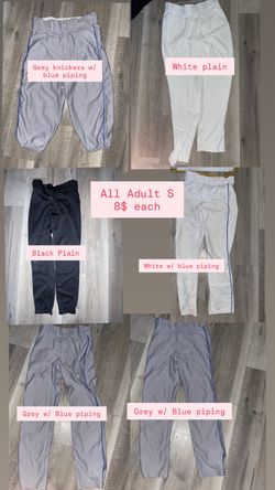 Baseball Pants 3x GRAY, 1 BLACK, 2x WHITE