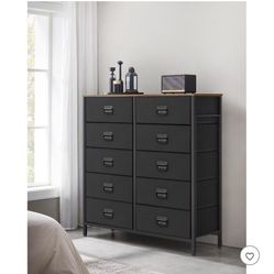 SONGMICS Dresser for Bedroom, Storage Organizer Unit with 10 Fabric Drawers, 10 drawers Brown and Black