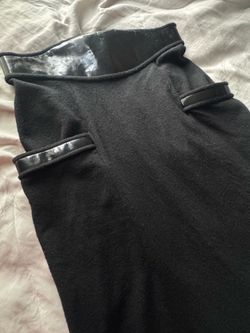 Vintage black wool skirt with gloss faux leather details M
