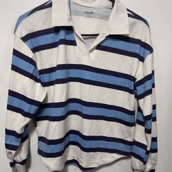 Old Navy Striped Rugby Shirt - White, Light Blue, Navy Size L