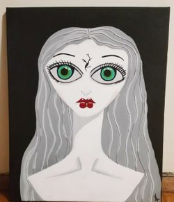 16x20 Acrylic And Mixed Media Painting Of Big Eyed Porcelain Doll On Stretched Canvas Titled "Unbreakable."