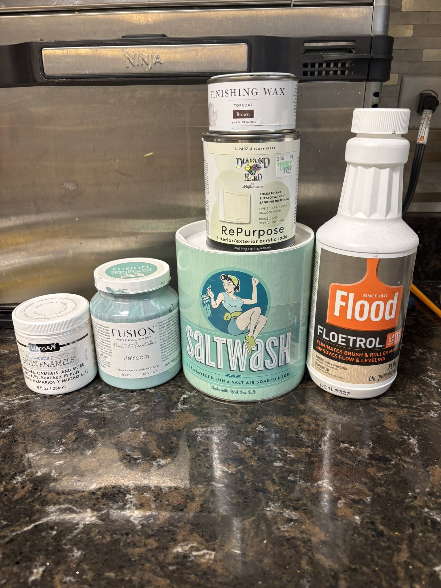Huge Lot Of Salt Wash Floetrol Wax Fusion Paint Etc