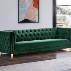 Green Velvet Tufted Sofa