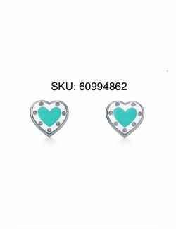 Heart Stud Earrings Teal Enamel Silver