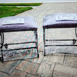 Ocassional Bench Ottoman Black Iron Base W/ Purple Velvet Seat Set OF 2