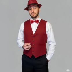 1920s Mens Roaring 20s Costume with Gangster Vest Fedora Hat Costume Accessories