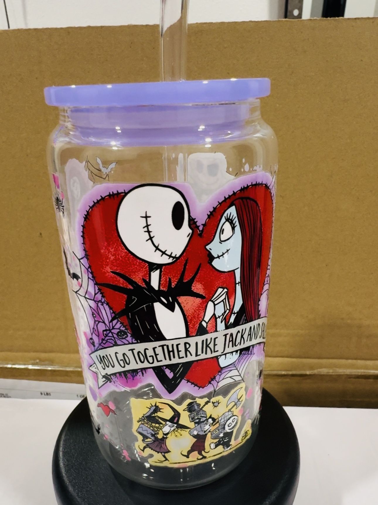 16 Oz Glass Cup (Nightmare Before Christmas Theme)