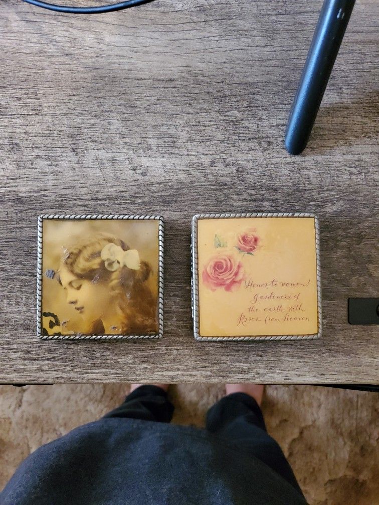 2 ANTIQUE MIRROR KEEPSAKE TINS