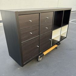 KALLAX Shelf unit with 6 inserts, black-brown Very Good Condition