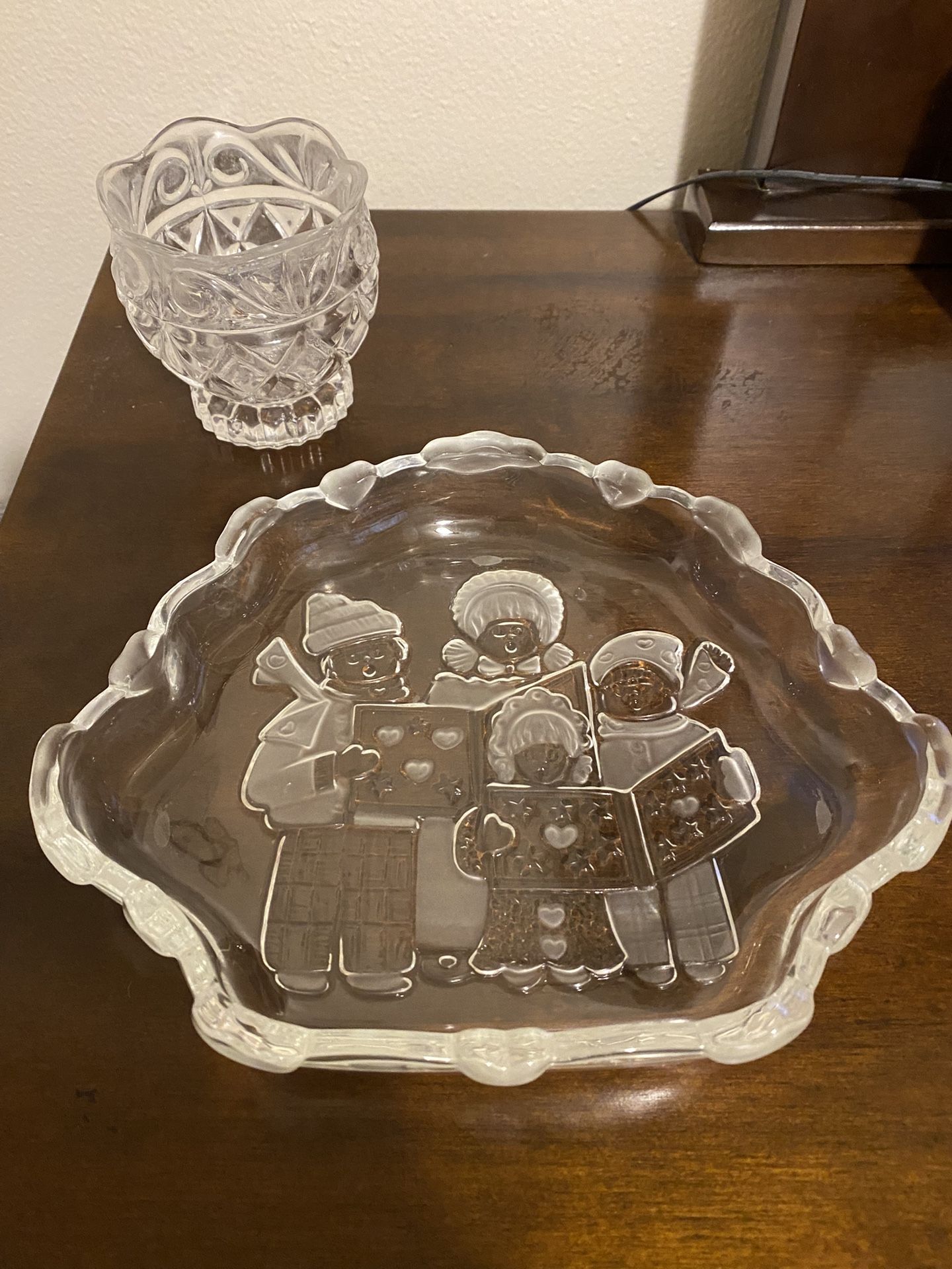 Crystal Candle Holder and Christmas Plate.