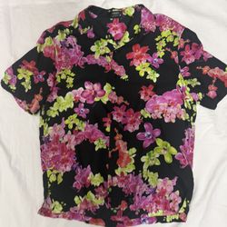 Versace Americana Fit Floral Button-Up Shirt Black Multicolor Cotton Size 50
