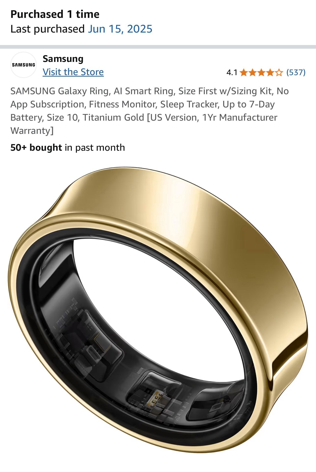 Samsung Ring (Gold, Size 10) Brand New