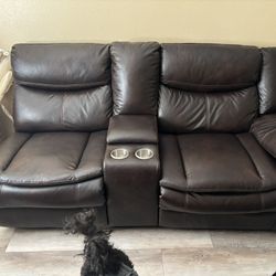 4  Seat Leather recliner couch And 2 Pc Side Tables