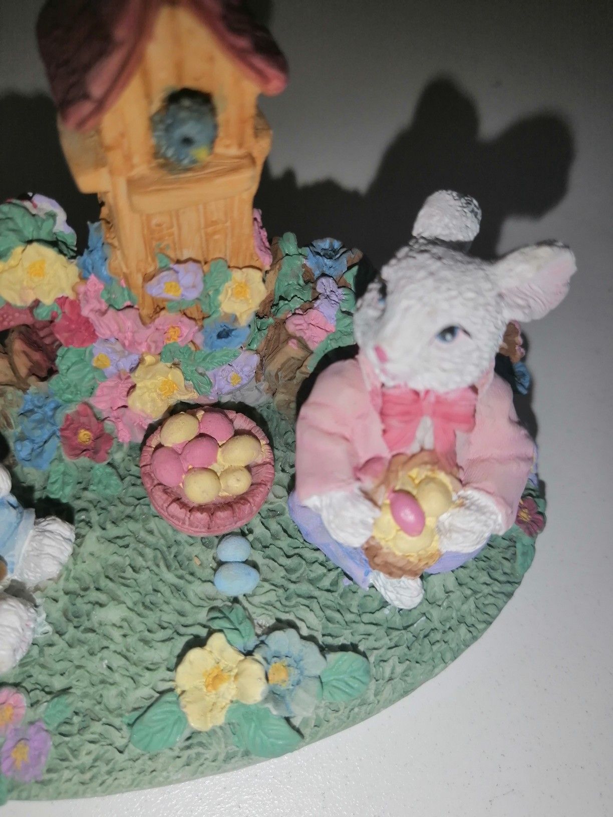 2 Bunnies with Easter Egg Basket and a Tower W4" x H3" x D3"