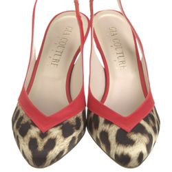 Brand new Gia Couture Satin Animal Print Slingback Pumps.