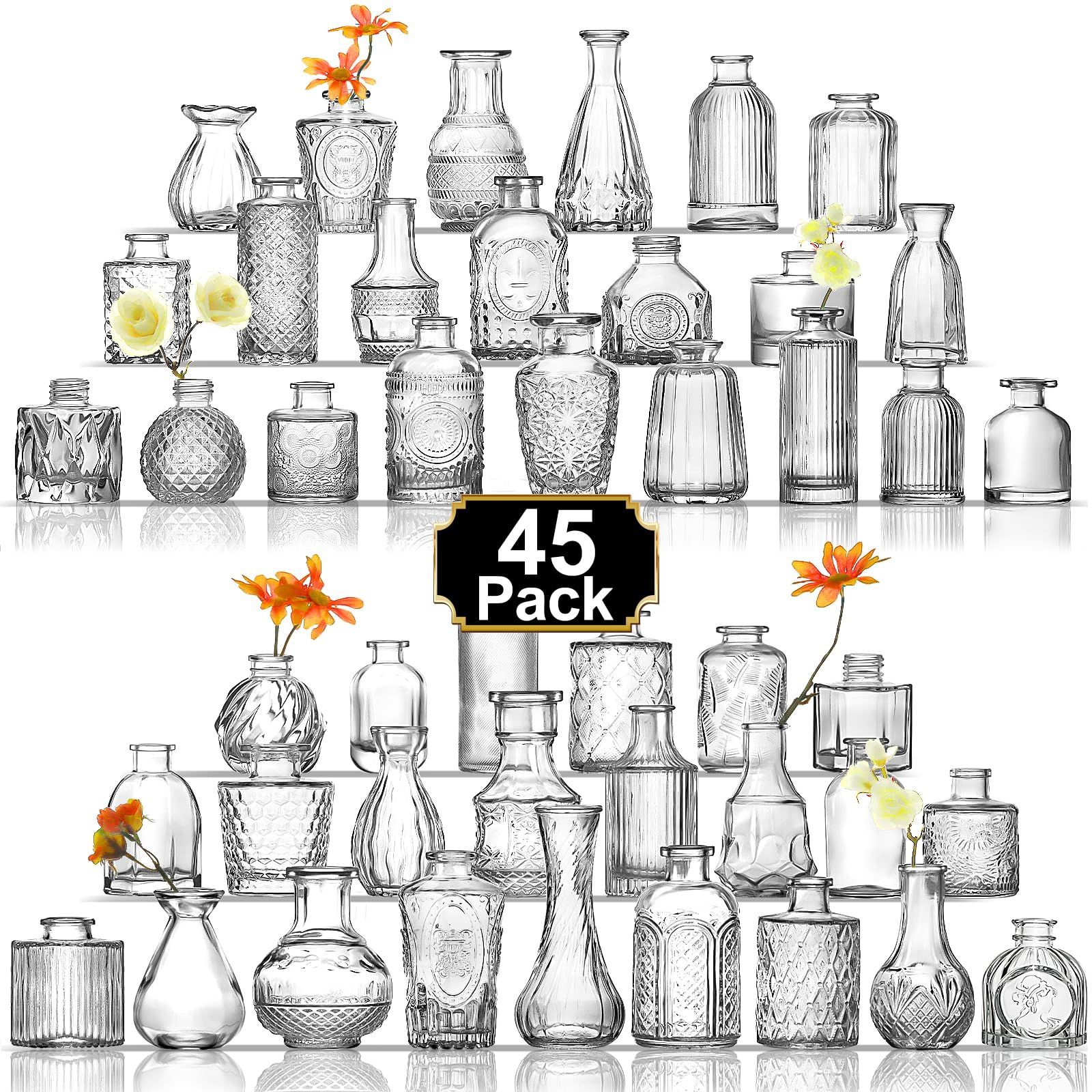 Arme Vase Set Of 45, Clear Bud Vases In Bulk, Mini Glass Vases For Flower, Small Flower Vases For Centerpieces, Vases For Decor, Home Wedding Table Dé
