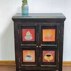 25" Classic Little Coffee Bar Rustic Shabby Cappuccino Themed Cabinet Side Table