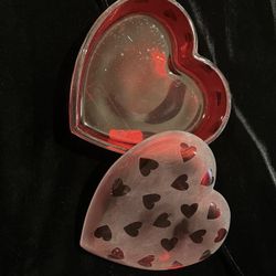 Red Heart Shaped w/Etched Hearts Trinket/Candy Dish With Lid